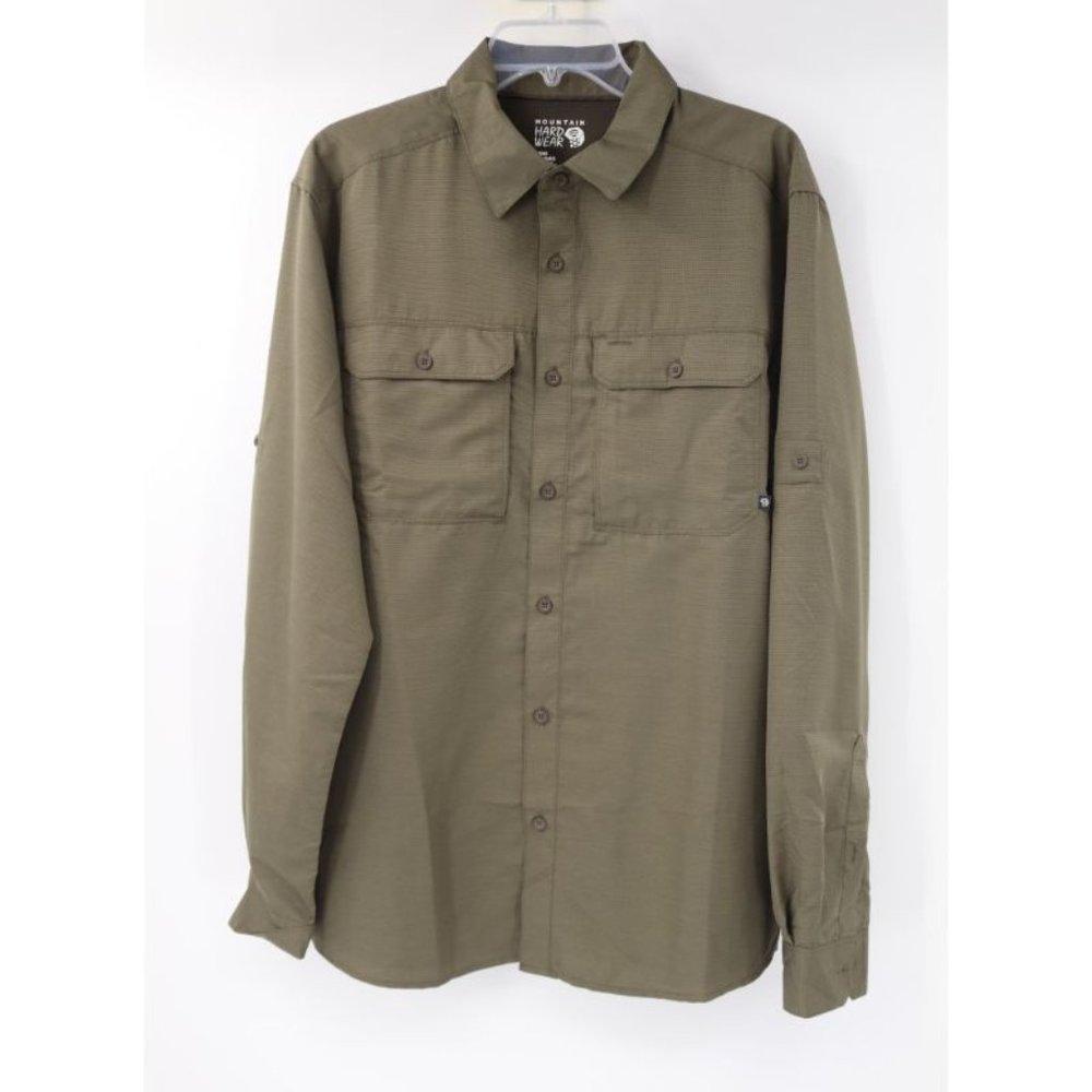Mountain hardwear shirt men's L roll tab long sleeve button up green vented fish